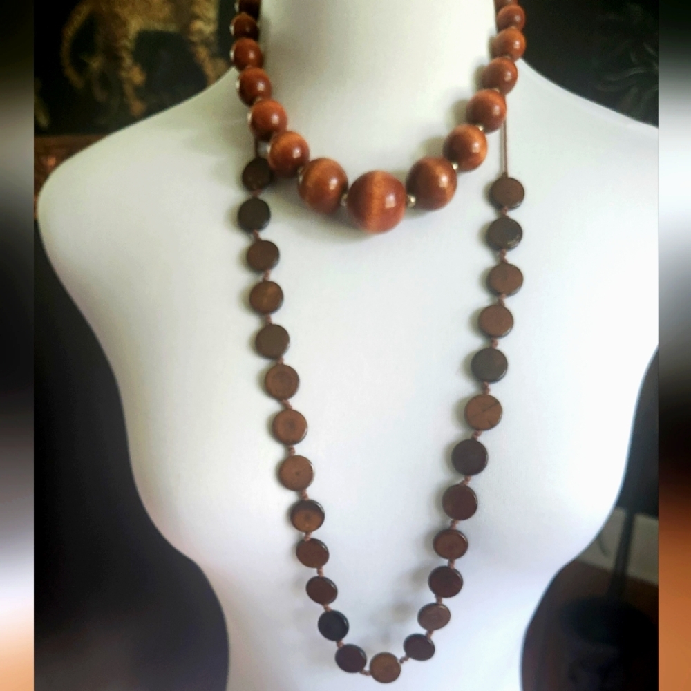 Vintage Wooden Necklace Set